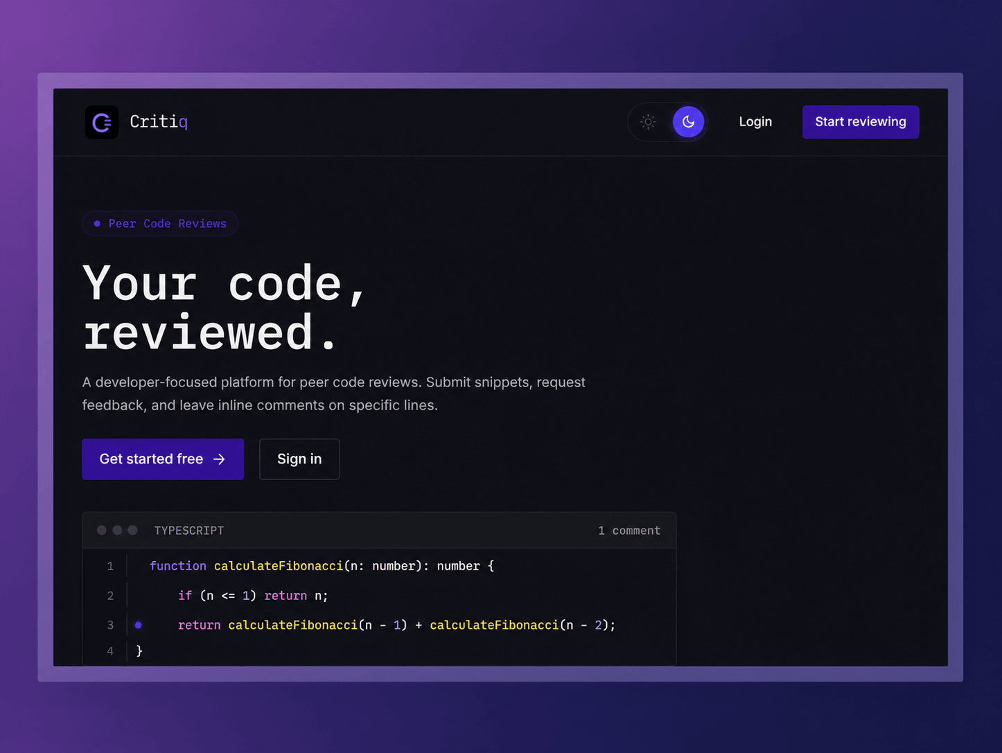 Critiq collaborative code review interface