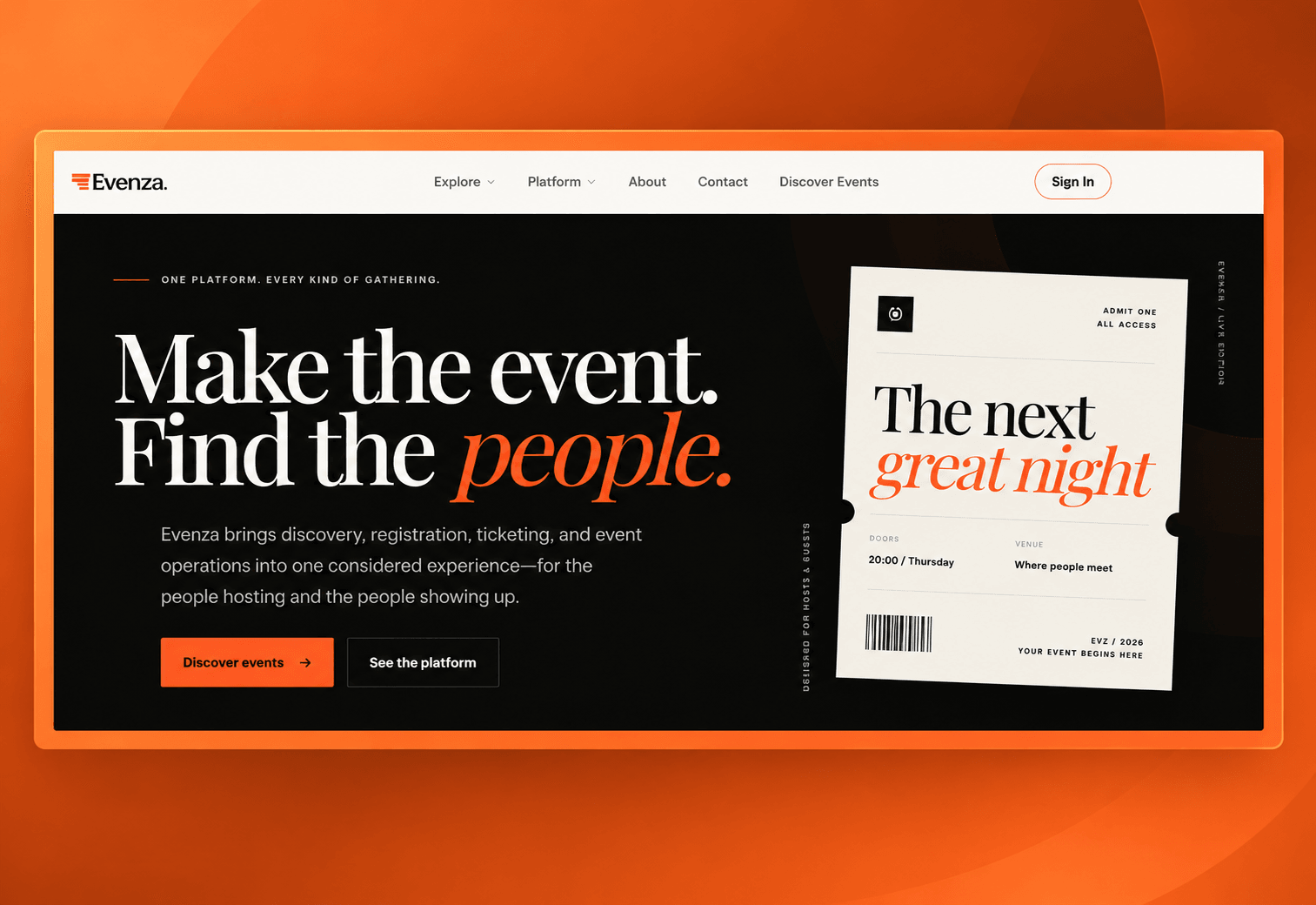 Evenza event management platform interface
